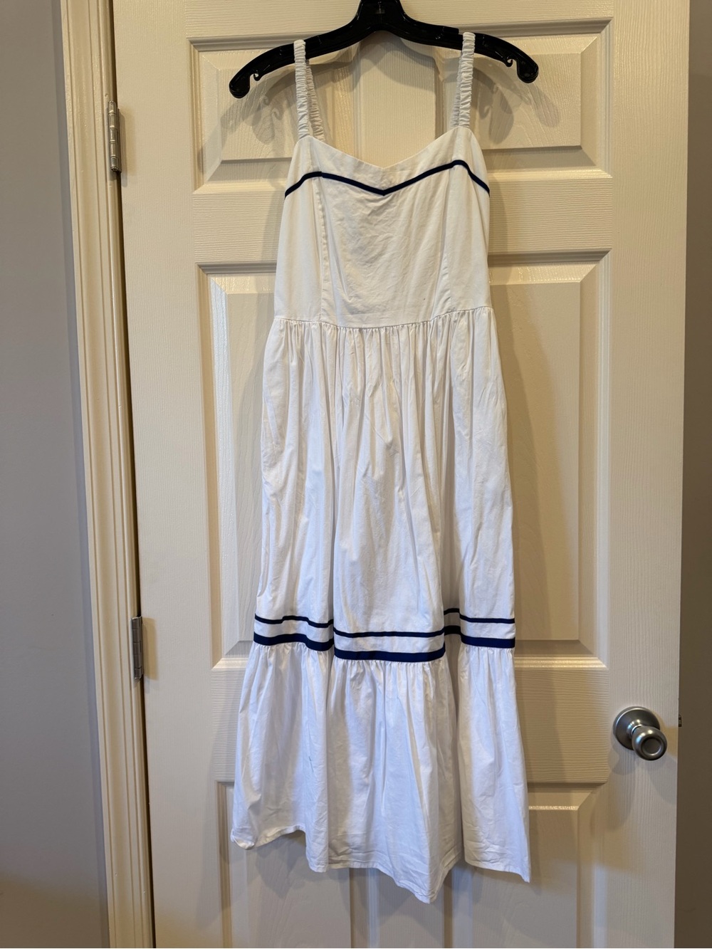 J. Crew Factory White Maxi Sundress with Navy Trim
